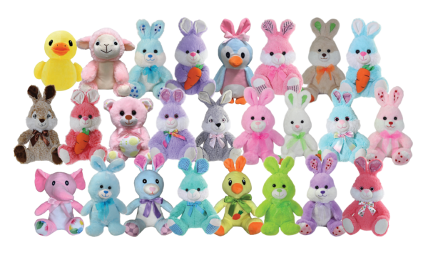 A bunch of stuffed animals that are all different colors